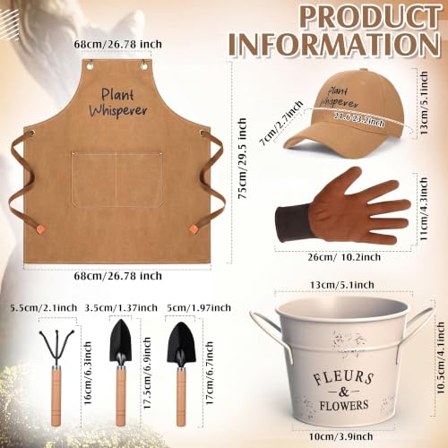 Tarpop 7 Pcs Garden Tool Set Plant Whisperer Apron Cap Gloves Tools, Brown