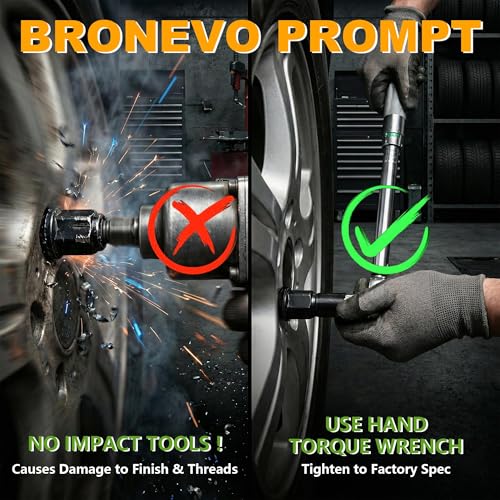 [BRONEVO] 20pc 9/16-18 Spline Lug Nuts with 2 Socket Tools - 2" Long Black Nuts for Aftermarket Wheels - Replacement for Dodge Ram 1500, Dakota, Durango - 60 Degree Conical Seat
