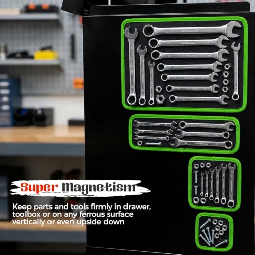 Magnetic Tool Mat Set,40LB Flexible Magnetic Mat, 4 Size Magnetic Tool Pads Green