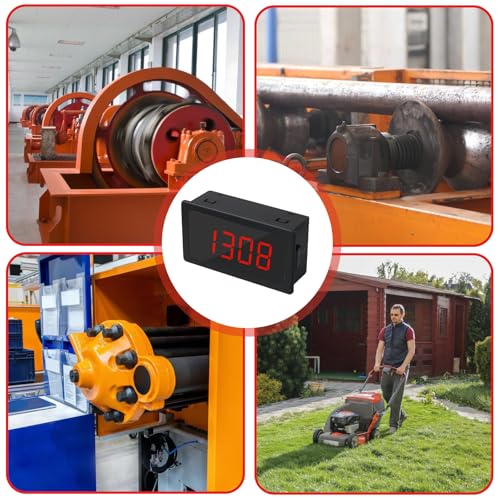 4 Digital Tachometer, Digital LED Tachometer, Motor Tachometer with Hall Proximity Switch Sensor NPN, Input 10-9999RPM Range, Speed Meter Panel for Car Display (Red)