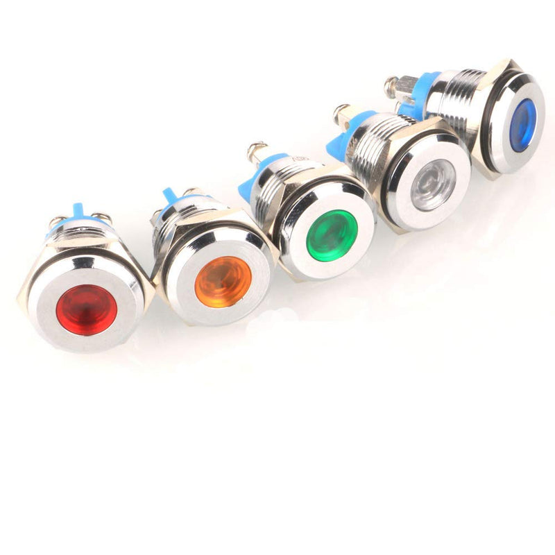 Gebildet 5pcs 16mm 12V-24VDC Stainless Steel Waterproof LED Indicator Light Screw Terminals in 5 Colors Red/Orange/Blue/Green/White 16mm 12V-24V
