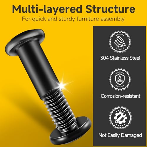 Mywish 20Set 1/4-20 Bolt Socket Cap Bolts, 1-3/4" Button Head & (20Sets) 1/4-20 x 1-1/4" Flat Head Socket Cap Screws Bolts and Barrel Nuts Kit, 304 Stainless Steel Black Oxided Fully Thread 1/4 Furnit