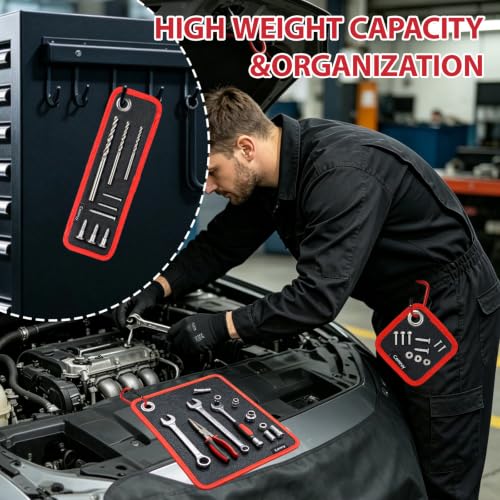 3Pcs Magnetic Tool Mat&Carabiner,Storage Organizer for Auto,Wrench,Screw Red 3-Piece Set with Hooks