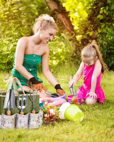 9-Piece Premium Gardening Tool Set for Women - Heavy Duty Stainless Steel Rust-Proof Tools with Fashion Storage Tote | Perfect Gardening Gifts for Mom, Mother's Day, Birthday & Outdoor (Green) green
