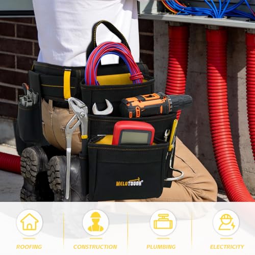 MELOTOUGH Professional Tool Belt Organizer with 21 Pockets, Electrician Tool Belt Tool Rig Combo Apron Tool Pouch, Heavy Durable Construction Work Belt for Framer, Carpenter, Electrician Yellow Camo Tool Belt