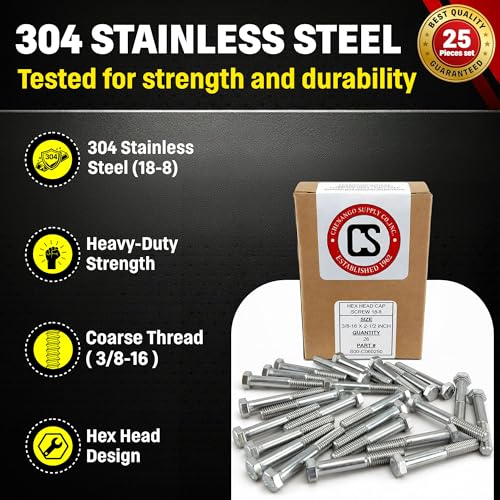Chenango Supply 3/8-16 x 2-1/2" Stainless Steel Hex Head Bolts 3/8-16 X 2-1/2"