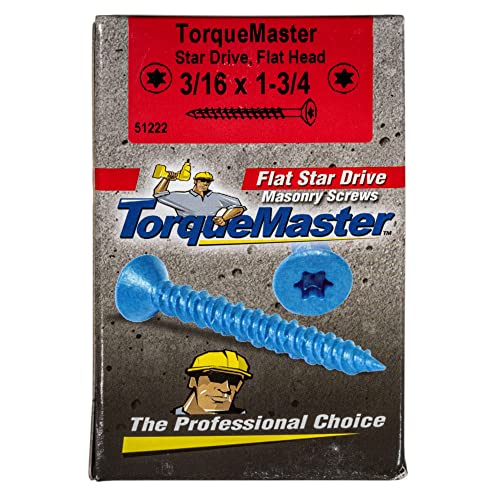 Torquemaster Blue Ruspert Star Drive Flat Head Masonry Screws, 100 Pieces - 3/16" x 4" Self-Tapping Concrete Masonry Screws, Fasteners for Interior & Exterior Construction, Repair