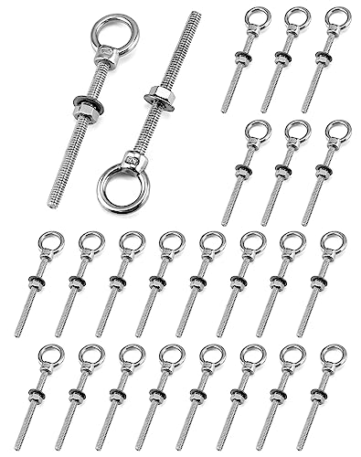 QWORK Eye Bolt, 25 Pack 1/4"x3" Stainless Steel Marine Grade Threaded Eyebolts, Lifting Ring Threaded Eyebolts with Nuts Washers 1/4" x 3"