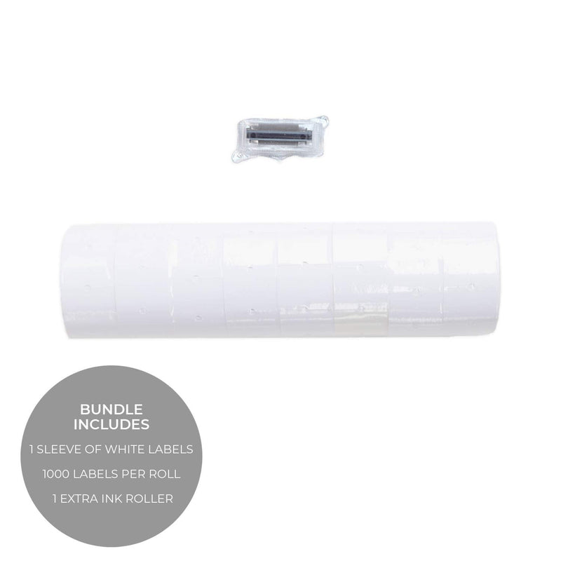 [Australia - AusPower] - 1-Line White Labels for SBLabeler Price and Date Guns / 8000 One Line Blank Labels/Black Ink Roller Included 