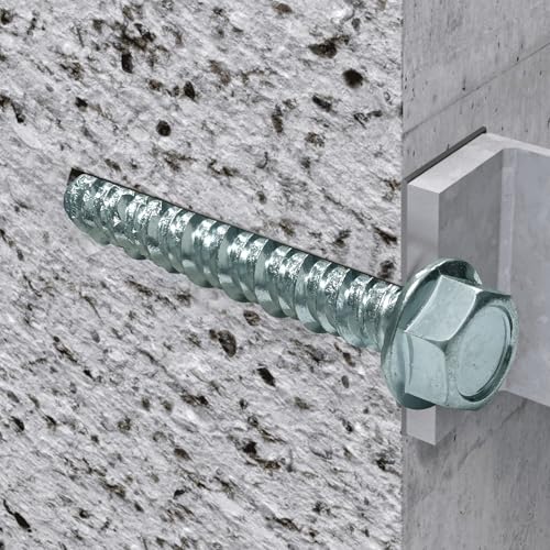 3/8" x 3" Zinc Plated Large Diameter Concrete Screws with Allen Hex Bit Socket and Drill Bit, Use for Secure Anchoring to Masonry, Brick or Block (15-Pack) 3/8"x 3"