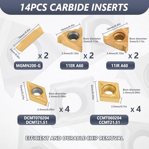 21PCS Indexable Lathe Turning Tools Set 3/8"10mm Shanks,7Pcs Metal Turning Tool Holders & 14Pcs Carbide Inserts for Turning,Grooving,Threading,Boring bar,and Cutting Tool 7pcs 3/8"10mm Shanks+14pcs Inserts