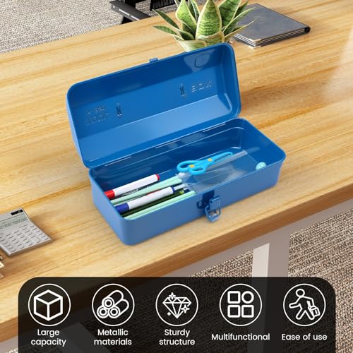 15 Inch Metal Tool Box with Lock & Handle- Portable Heavy Duty Workshop