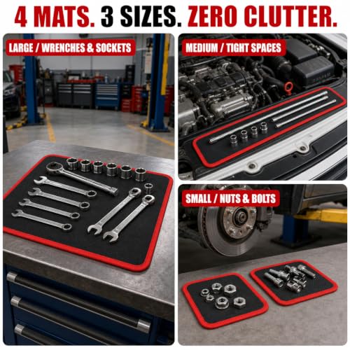TRULYWIN 4-Pack Magnetic Parts Holder Mat with Pickup Pen & Mirror