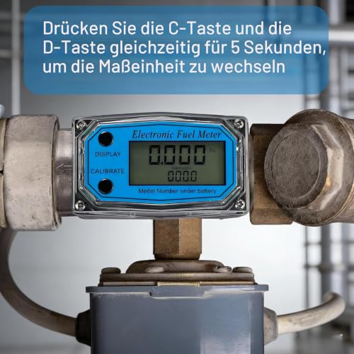 Digital Turbine Flow Meter, Mini Fuel Flow Meter 15-120 L/Min 1 Inch NPT Thread, Fuel Peak Flow Meter with Digital LCD Display, Kerosene Petrol Fuel Meter for Diesel/Fuel Blue