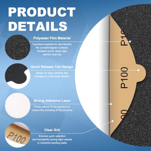 100 Pack 5 Inch PSA Sanding Discs with Quick-Release Tab 100 Grit 5"-100 Grit