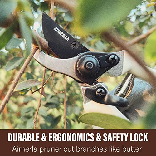 Aimerla Gardening Tools Set of 9 Heavy Duty Garden Tools with Non-Slip Rubber Grip with Large Garden Bag for Tools Durable Hand Tools for Gardening, Weeding,Gardening Gifts for Women,Men Brown