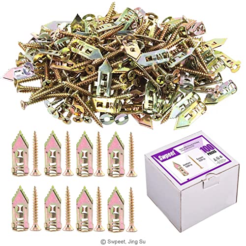 Swpeet 200Pcs Drywall Self-Drilling Anchors with Screws Kit + 120Pcs Plastic Self Drilling Drywall Anchors