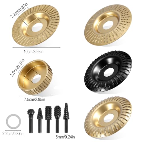 14Pcs Angle Grinder Wood Carving Discs Set, Wood Grinding Wheel for 4" or 4.5" Angle Grinders, Equipped with Rotary Burr & 5/8" Adapter Rings, StumpGrinder Tool Grinding Wheel Shaping Disc