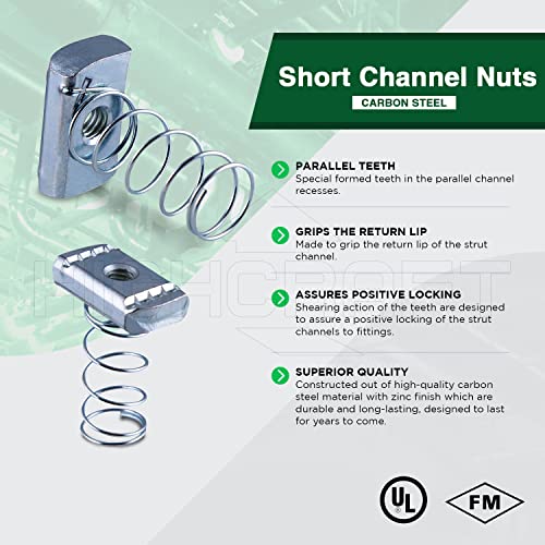 Highcraft OTDT-A36 1/4-Inch Thread x 1-3/8-Inch Strut Channel Nuts with Short Spring, Carbon Steel with Zinc Finish-50 Pack, Chrome 1/4 in. x 1-3/8 in.
