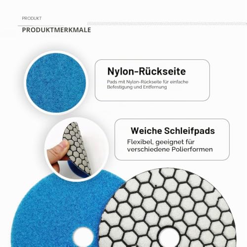 SHDIATOOL Dry Diamond Polishing Disc, Pack of 7, Grit 50 for Marble 100 mm | Diamond Grinding Pad Diamond Polishing Pad for Granite Stone Marble 4 Inch Grit 50