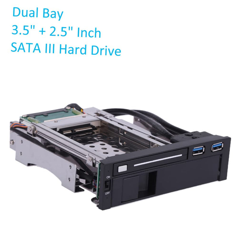 Dual Bay 3.5" + 2.5" Inch SATA III Hard Drive HDD & SSD Tray Caddy Internal Mobile Rack Enclosure Docking Station with USB 3.0 Port Hot Swap