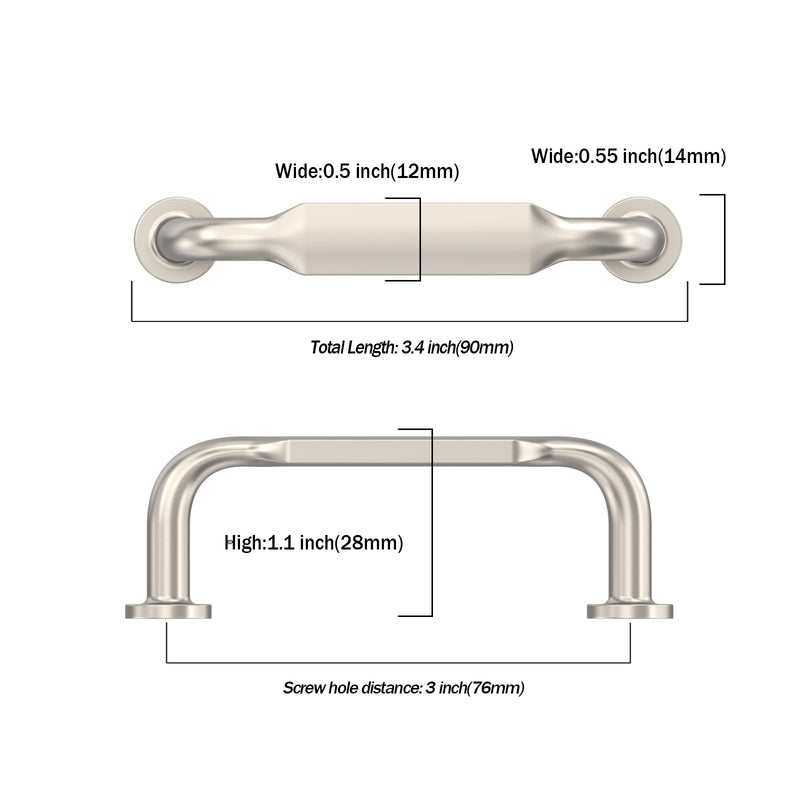 9BUILD 10 Pack Brushed Satin Nickel Cabinet Pulls 3 Inch Cabinet Handles - Kitchen Cabinet Hardware and Cupboard Handles 3"/76MM Hole Center