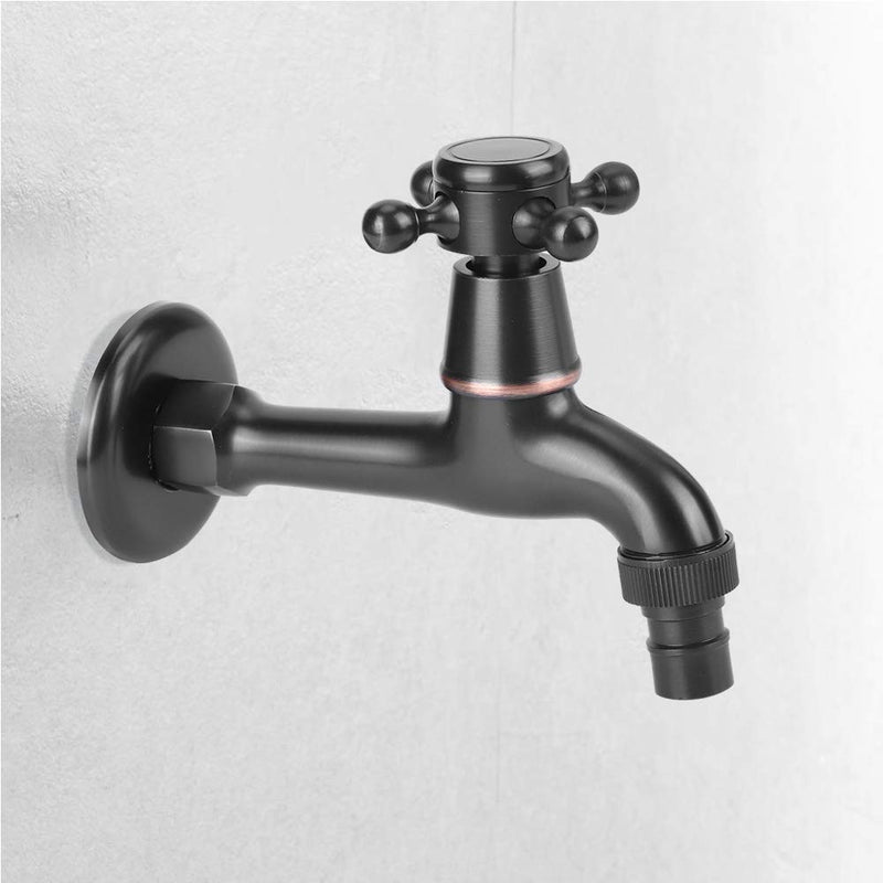 Vintage Cold Water Garden Faucet, G1/2in Black Brass Faucet Wall Mounted Solid Cross Handle Basin Faucet for Bathroom
