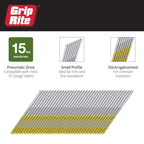 Grip-Rite 15-Gauge DA Style Angled Finish Nails - Electro-Galvanized Steel Nails for Interior Finishing Applications - 1-3/4" - 1000 Count - GRDA19GLM
