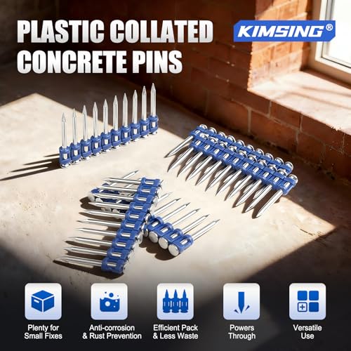 KIMSING 1-1/2 Inch Plastic Collated Concrete Pins, 800PCS Box, 12 Gauge 1 box