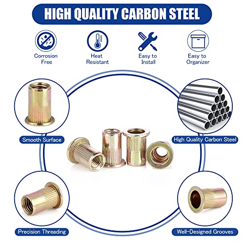 Rivet Nut Kit, 915pcs SAE + 915pcs Metric Threaded Rivnut Assortment, Zinc Plated Carbon Steel Nut Inserts Rivnuts Nutserts Kit - JROUTH