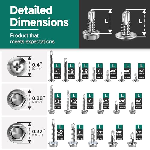 110Pcs #10 Sheet Metal Screws Assortment Kit & 430Pcs #8#10 Self Tapping Screws for Metal, 410 Stainless Steel Cross & Hex Drive Sheet Metal Screws, Flat Head Socket Cap Self Drilling Screw