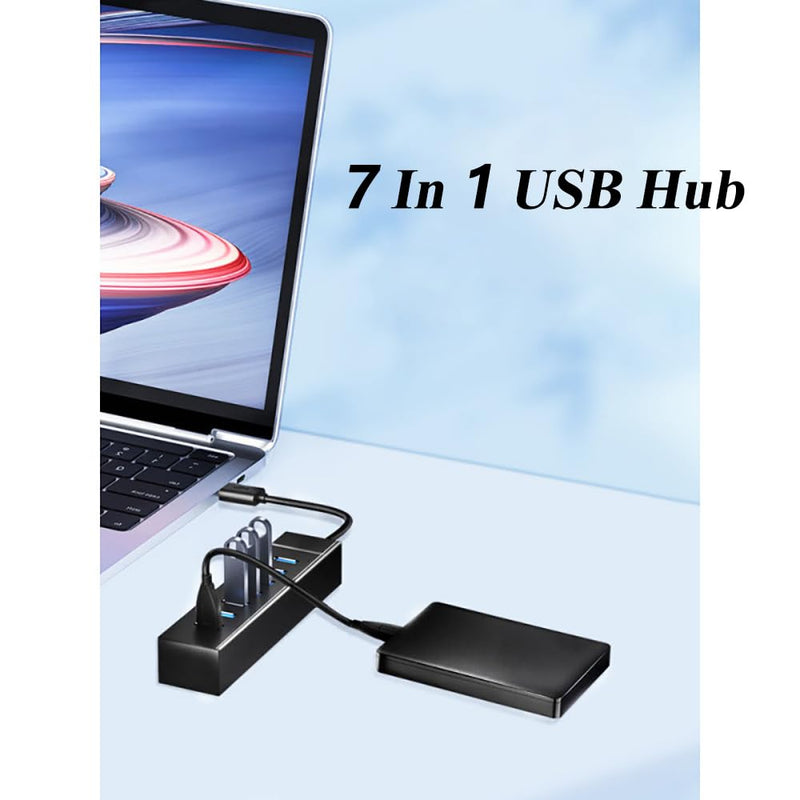 2 Pack 7 Ports USB Hub, Multiple Port USB Adapter with Indictor Light, High Speed Data Transmission Docking Station, Compatible with Mouse, Keyboard, Printer, Windows, MacOS, Linux