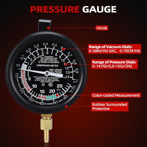 8MILELAKE Fuel Pump and Vacuum Tester Gauge Leak Carburetor Pressure Diagnostics