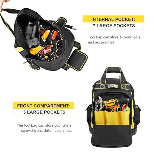 AIRAJ Heavy Duty Tool Backpack, 17 Inch Tool Bag Backpack,Durable Tool Bags 17 inch Yellow Tool Backpack
