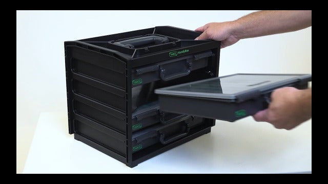 Raaco Assorter Tool Box Organizer Set (Total 2-Pack) – Medium – 18-Slot & 9-Slot Storage Boxes with Lid, Polypropylene (PP), Stackable Organizer for Screws, Nuts, Bolts & Small Parts