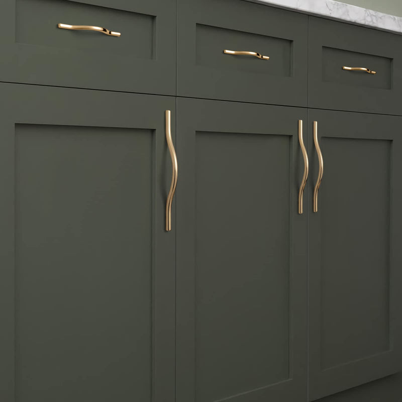 Goo-Ki Low Profile Brushed Brass Cabinet Pulls, Double Hole Centers(3.8''/5'') Zinc Alloy Handle for Drawer Cupboard Wardrobe,6 Packed 3.8'/5'' Hole Centers