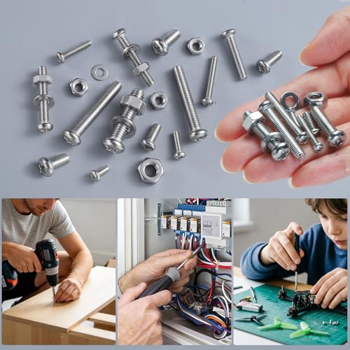 537Pcs M3 M4 M5 M6 Bolts Assortment Kit, Metric Machine Screws Phillips Pan Head Nuts Bolts Washer Assortment Kit, 304 Stainless Steel for Household Repairs,Electrical Wall Plate Switch M3/4/5/6 537PCS Machine SS