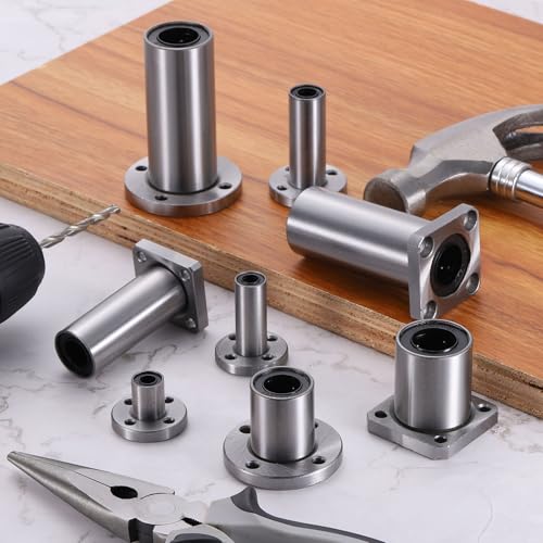 sourcing map LMF16UU Linear Ball Bearings 16mm Bore 28mm OD 37mm Length Round Flange Nickel Plated with Screws for CNC Machine 3D Printer 2pcs