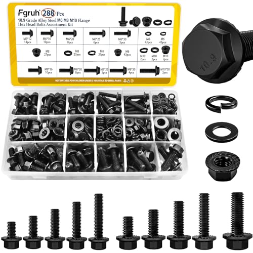 164PCS Metric M8 Flange Head Bolts Assortment Kit & 288PCS M6 M8 M10 Flange Head Bolts Assortment Kit with Nuts, Washers, 10.9 Black Zinc Galvanized