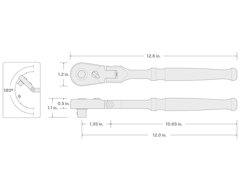 TEKTON 3/8 Inch Drive x 12 Inch Flex Head Long Ratchet | SRH31112 Quick-Release