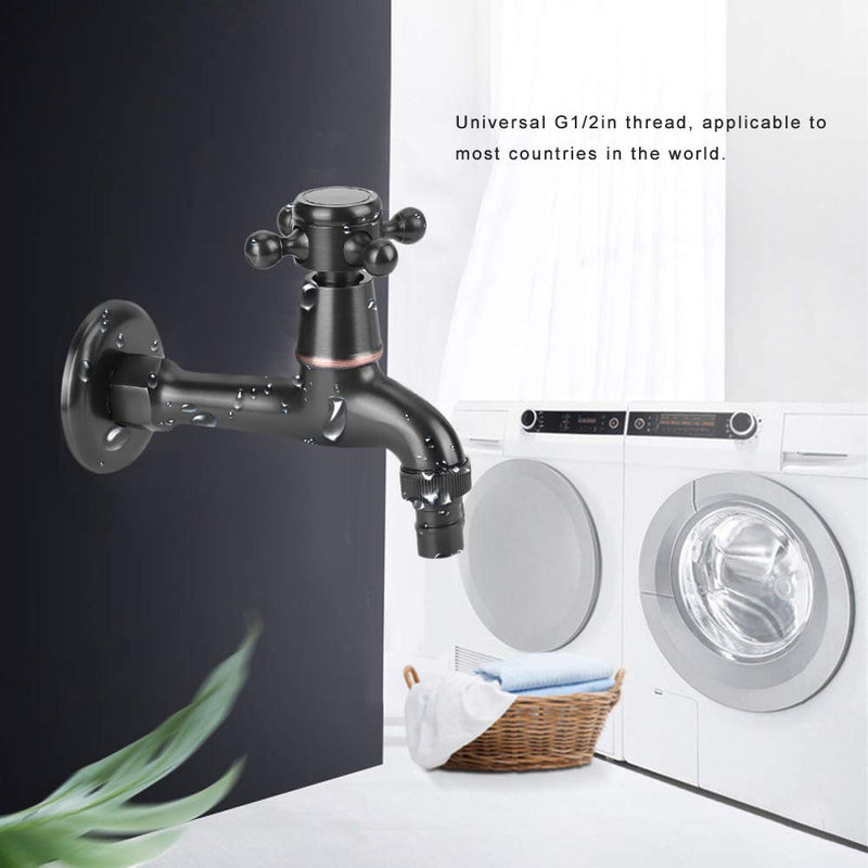 Vintage Cold Water Garden Faucet, G1/2in Black Brass Faucet Wall Mounted Solid Cross Handle Basin Faucet for Bathroom