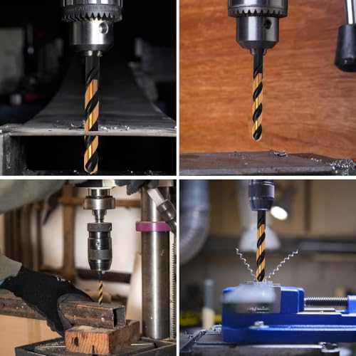 29Pcs Cobalt Drill Bit Set 1/16"-1/2", 135 Degree Tip HSS with Black and Gold Finish with Storage Case, Twist Jobber Drill Bit Kit for Cast Iron, Hard Metal, Stainless Steel, Plastic and Wood 29pcs Black Gold Drill