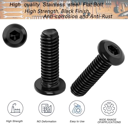 Metuja M8-1.25 x 40mm,50-Pack Black Flat Head Hex Socket Cap Screw Bolts,304 Stainless Steel,Fully Threaded M8 Bolts,Metric Fasteners for Furniture M8-1.25x40mm 50