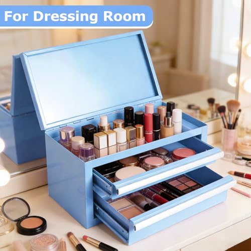 Mini Steel Tool Box with Drawers - Small Tool Chest for Small Item Storage Organizer - Portable Metal Toolbox Organizer with Tool Drawer (mini blue) mini blue