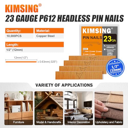 P612 23 Gauge 1/2-Inch Pin Nails × 10,000PCS with P630C 23 Gauge Pin Nailer