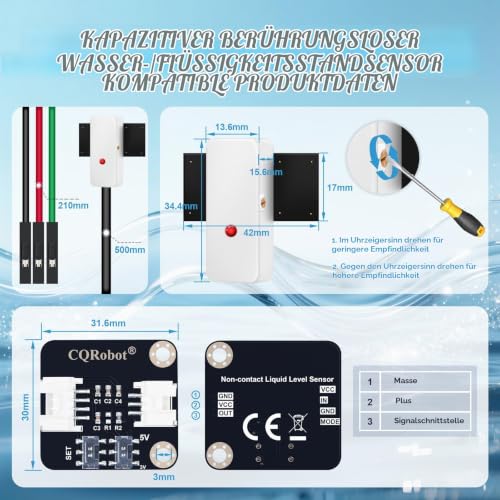 CQRobot Non-Contact Liquid Level Sensor for Arduino Raspberry Pi | Capacitive, flat, rectangular, external sticker probe for automatic irrigation systems, aquariums, gardens, agriculture Contactless-2