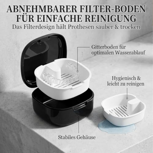 Set of 3 Denture Boxes, Practical and Colorful, Ideal for Storing Dentures or Carrying, Black, Blue, Pink