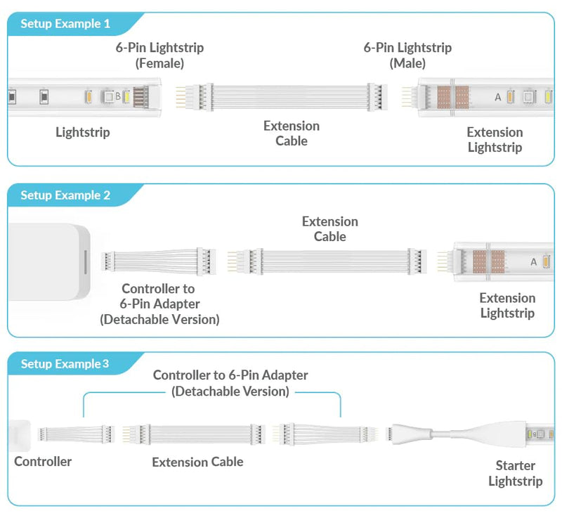 Litcessory Extension Cable for Philips Hue V4/Solo Lightstrip | Micro 6-Pin, 1m, 2 Pack, White 3.3ft - 2 Pack White (Micro 6-pin V4 / Solo Lightstrip)