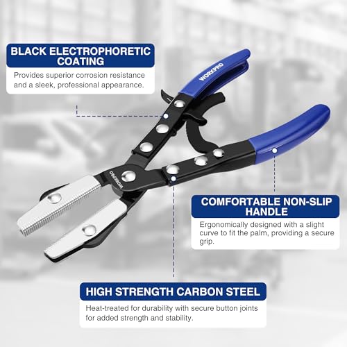 WORKPRO 3-Piece Ratcheting Hose Pinch Off Pliers Set with Storage Bag Blue