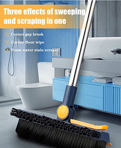 Floor Tile Cleaning Brush with Long Handle,180°Rotatable Patio Grout Scrubbing Cleaner Brush, Shower Floor Scraper Corner Stiff Bristles Brush for Deck Kitchen Bathroom